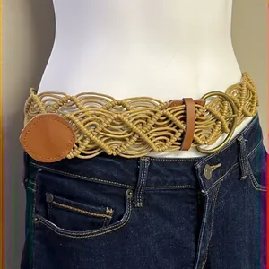 PINK - Victoria's Secret Macrame Corded Belt with Leather Inspired Belt Ends and Brass Buckle thumbnail 5