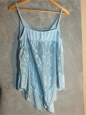 POL Light Blue Lace-Panel Spaghetti Strap Camisole size‎ large Lagenlook boho thumbnail 6