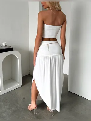 Lybiogs Women 2 Piece Maxi Skirt Set Tube Crop Top Summer Vacation Outfit thumbnail 3