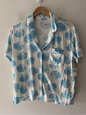 Aerie NEW! Real Soft Short Sleeve Pajama Shirt Blue Shell Nautical thumbnail 3