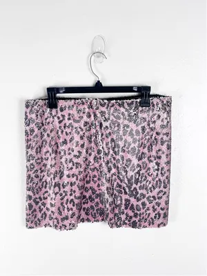 FREE PEOPLE Pink Sequins Leopard Cheetah Animal Print Mini Skirt Boho Festival thumbnail 2