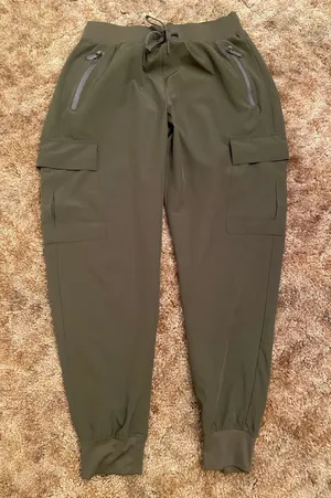 Olive Green Women's Cargo Joggers Cuffed Lightweight Athleisure thumbnail 1