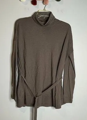 Garnet Hill taupe Merino Wool mock neck sweater thumbnail 1