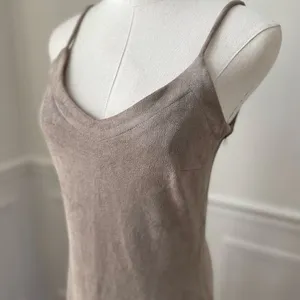 Design Lab Beige Moleskin Sueded Fabric Spaghetti Strap Fringe Slip Dress XS thumbnail 2