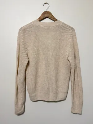 Faherty Miramar Linen Cardigan Sweater Size Medium Button Cream Natural thumbnail 6