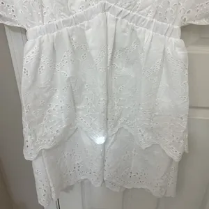 Shein Tiered Skirt Floral Eyelet Dress in White thumbnail 3