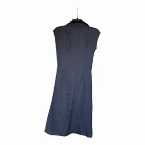 OGL Denim Look Midi Dress Collared Tie Waist Linen Blend NWT Extra Small thumbnail 6