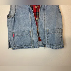 Vintage Denim Y2K Jou Jou‎ Vest Red Plaid Flannel Lining Size S thumbnail 10