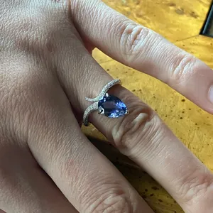 Natural Iolite Moissanite Sterling Silver Ring Size 6 thumbnail 3