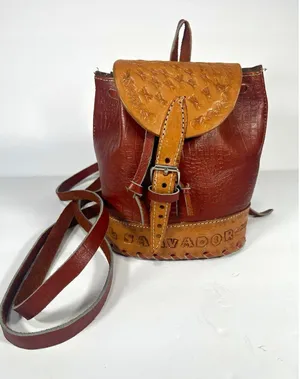 Vintage Women’s Brown/Tan Tooled Leather Backpack Bucket Bag, El Salvador thumbnail 1