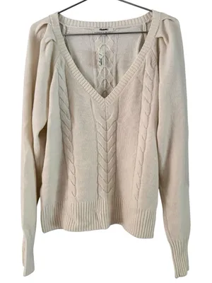 NWT Madewell V-Neck Pullover Cream Sweater Merino Wool Size Small thumbnail 1