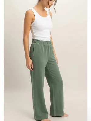 NEW Double Zero Gray Green 100% Cotton Wide Leg Flare Pants thumbnail 3