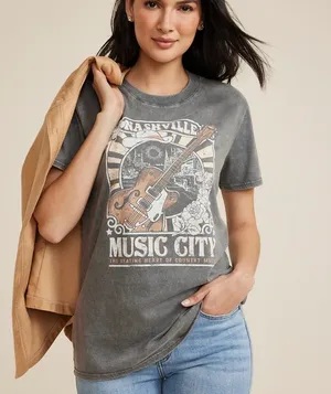 Maurices Nashville Music City Oversized Graphic Tee Gray Country thumbnail 1