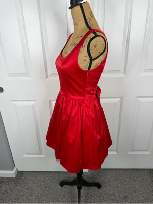 Vintage Forever 21 Red Satin Bow Back Mini Dress Sz S Petite NWOT thumbnail 8