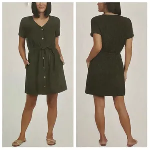 Matty M Womens Belted Linen Blend Casual Dress Olive Size Small thumbnail 2