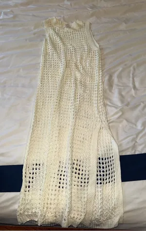 Shade‎ & Shore Cream Crochet Maxi Dress M thumbnail 1
