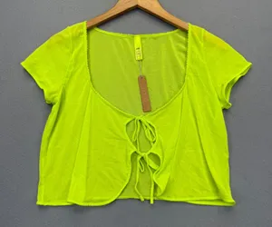 SKIMS Summer Mesh Lace Super Cropped Top Green Highlighter 4X DR-MIN-3585 NEW thumbnail 1