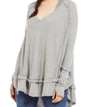 Free People We the Free Laguna Gray Thermal Long Sleeve Top W-167 Size XS thumbnail 3
