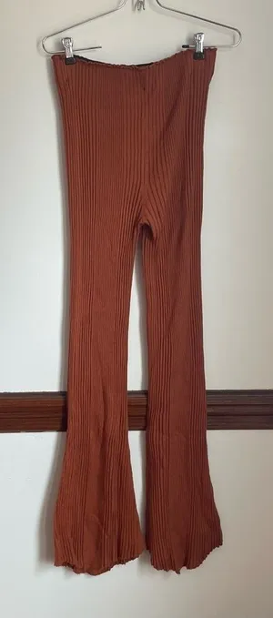 Fun 70s style‎ Ribbed Rust Flared Elastic Waist Trousers Brown thumbnail 1