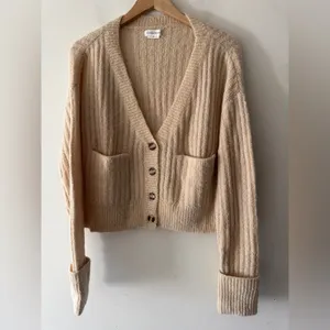 Lovers and Friends Neutral Oat Beige Knit Button Caroline Cardigan Wool Blend‎ thumbnail 2