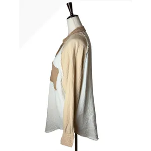 Aerie Gauzy Coverup Shirt Women‎ XS Tan Ivory Colorblock Cotton Oversized thumbnail 5