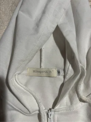 White cropped hoodie zip up medium thumbnail 5