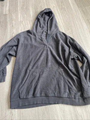 aerie Plush Hooded Teddy Pullover - Charcoal Gray thumbnail 1