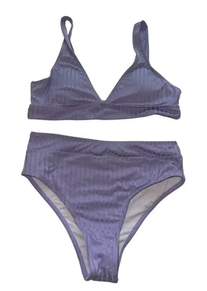 SHEIN Lavender Ribbed High-Waist Bikini Set thumbnail 1