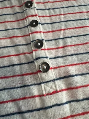 Striped Short-Sleeve Henley Top in White with Red & Navy Stripes thumbnail 2