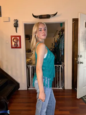 Teal Boho Fringe Top Blue Size M thumbnail 2