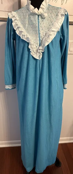 Vintage Moodsetter Nightgown Robe House Coat Blue Cottage Victorian Zip Sz.Small thumbnail 1