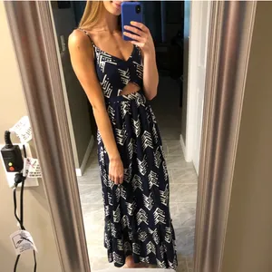 Aerie Maxi Dress Navy Blue Spaghetti Strap V-Neck Cutout Front Stretch Small thumbnail 3