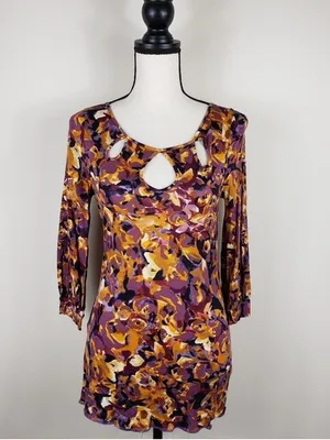 Anthropologie 9-H15 S’CL Floral Keyhole Tunic Top Purple Mustard Women’s M thumbnail 2