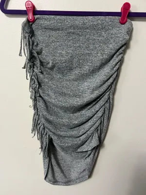 Express Asymmetrical Ruched Fringe Skirt thumbnail 1