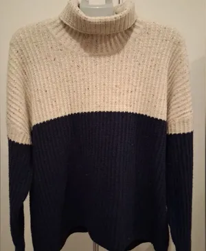NEW Treasure & Bond Two-Tone Sweater Beige w/ Specks & Navy Size L Cotton Blend thumbnail 1