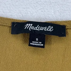 Madewell Womens Central Shirt Short Sleeve V-Neck Button Back Olive‎ Green Small thumbnail 2