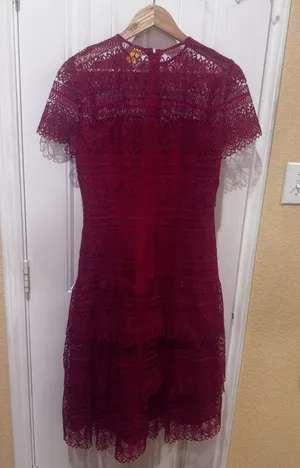 ANTONIO MELANI Red Ochre Lace Overlay Midi Dress, Mermaid-styleHem, Lined, Sz 10 thumbnail 1