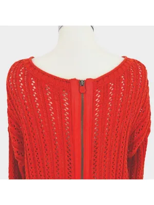 Anthropologie Moth Open Knit Zipper Back Sweater Orange Size XL thumbnail 5