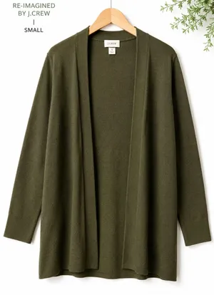 J.Crew Re-Imagined Open Front Cardigan Sweater Small Olive Green 100% Cotton thumbnail 1