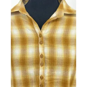 Aventura‎ Shirt Womens Small Yellow Plaid Work Cabin Pumpkin Fall Autumn Bin12 thumbnail 4