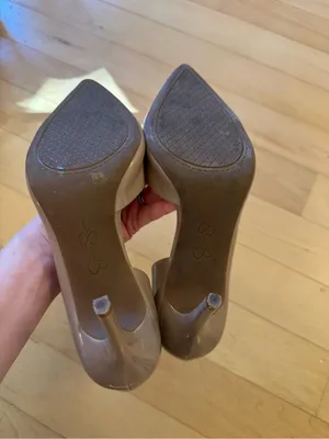 Jessica Simpson Nude Patent d'Orsay Pointed Toe Stiletto Heels Pumps Size 9 thumbnail 2