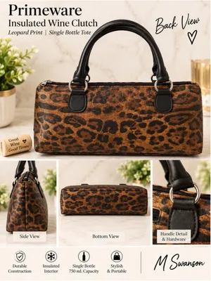 NEW Primeware Leopard Print Insulated Wine Clutch Single Bottle Tote NWOT thumbnail 5