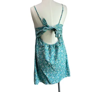 American Eagle Blue Floral Tie Back Mini Dress Size L Square‎ Neck Sundress thumbnail 6