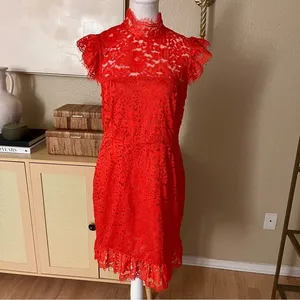 Revolve Aijek Orange Into The Night‎ Lace Mini Dress Size 3 Cocktail thumbnail 3