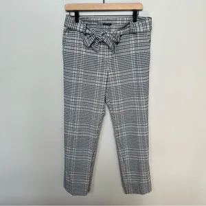 Ann Taylor Factory Houndstooth Plaid Checkered Pants Tie Belt Black White Tan 8 thumbnail 3
