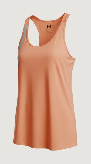Under Armour Womens HeatGear Loose Fit Mesh Back Tank Top Neon Coral Large thumbnail 1