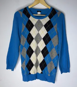 j crew argyle sweater‎ classic Diamond Pattern Blue Grey White Medium Wool Blend thumbnail 1