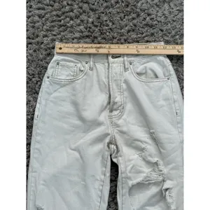 PacSun Women’s Dad Jean Size 23 Distressed Ripped Light Cream Denim High Rise thumbnail 12