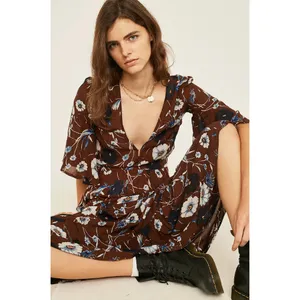 Faithfull The Brand Melia Floral Midi Dress Brown Boho Romantic Size XS thumbnail 2
