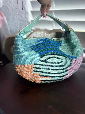 NWT Handmade Multicolor Beaded Mini Shoulder Bag Abstract Wave Mint Green Purse thumbnail 7